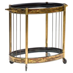 Art Deco Antique Cocktail Glass and Brass Trolley Bar Cabinet