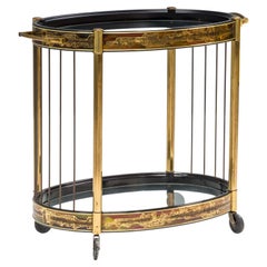 Art Deco Vintage Cocktail Glass and Brass Trolley Bar Cabinet