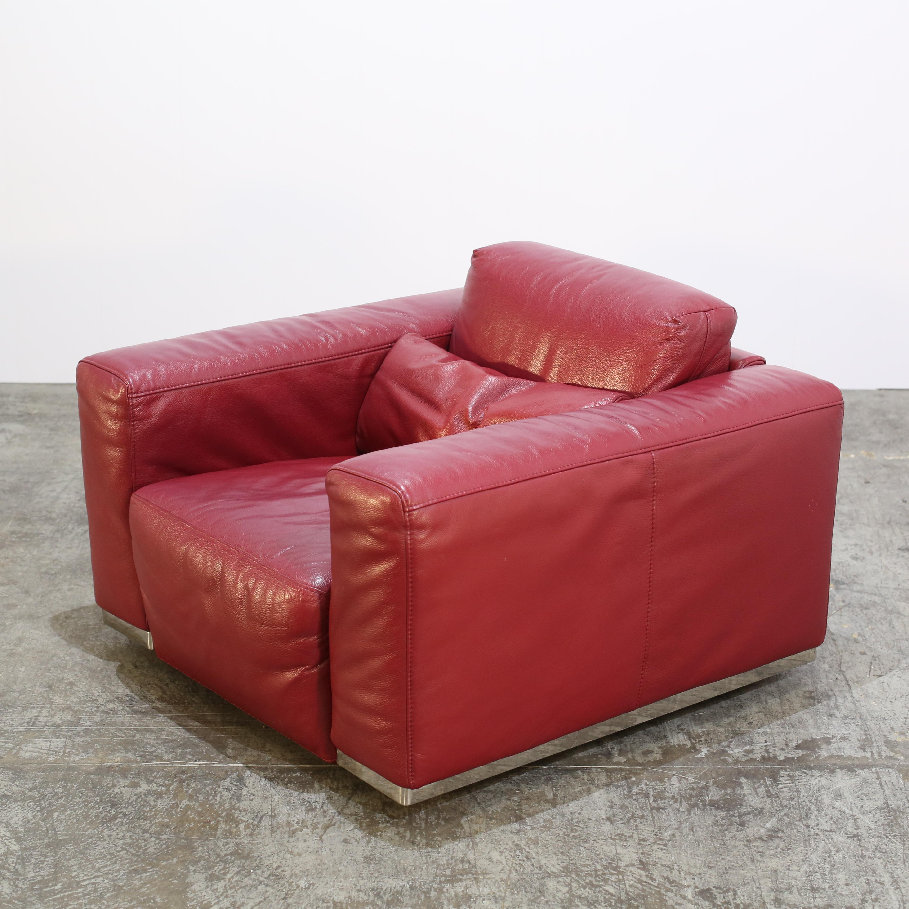 English Kesterport Red Leather Armchair For Sale