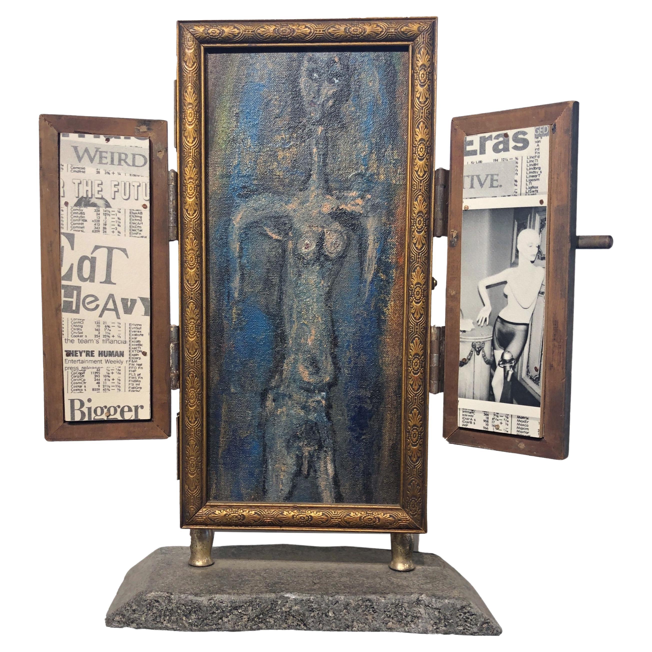 Vanity Mirror Art Object with Paintings and Collages