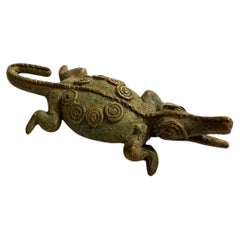 Bronze Animal Sculpture - African, Baule Ivory Coast Bronze Crocodile, Unique