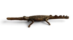 Bronze Animal Sculpture - African, Baule Ivory Coast Bronze Crocodile, Unique
