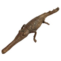 Bronze Animal Sculpture - African, Baule Ivory Coast Bronze Crocodile, Unique