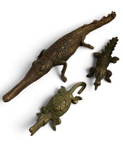 Trio of Small Bronze Crocodiles from Baule, Ivory Coast, Natural Patina