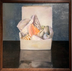 A Box of Seashells, Still Life, Oil & Pewter Leaf on Panel, 2026
