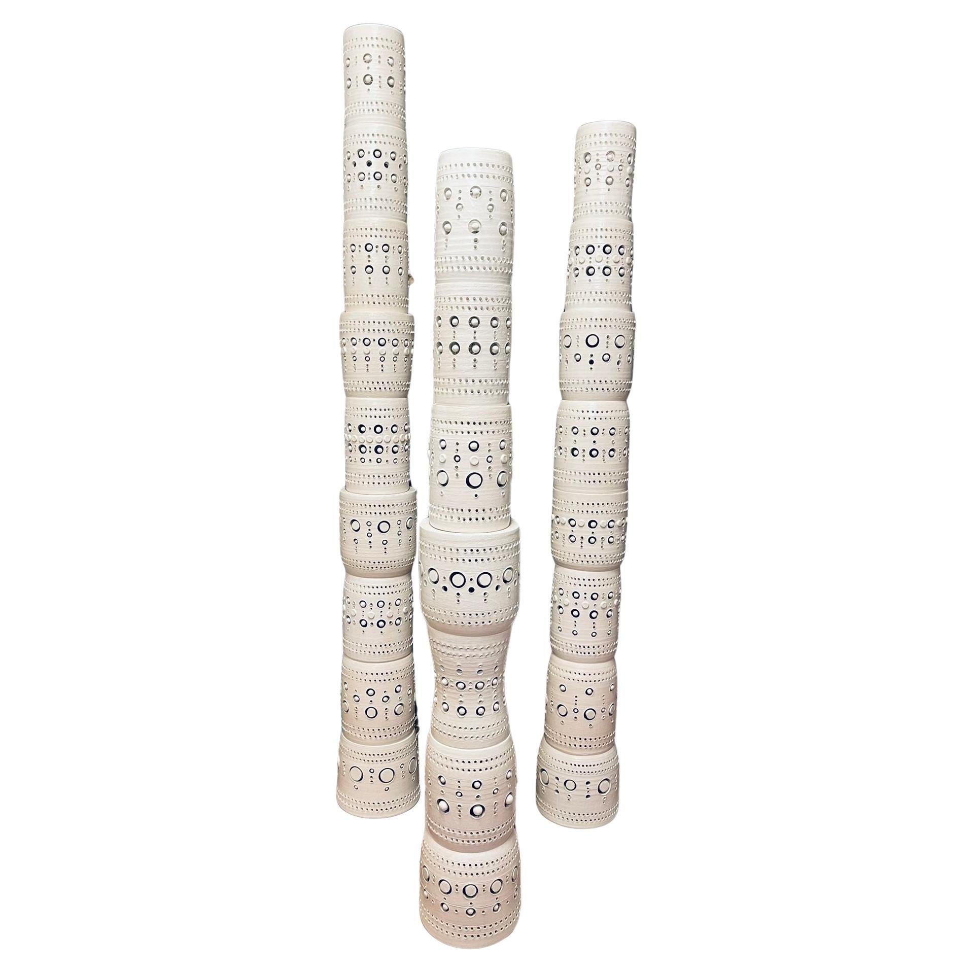 Georges Pelletier 3 TOTEM Floor Lamps in White Enameled Ceramic, 2021
