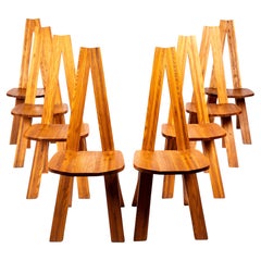 Pierre Chapo Set of 8 Dining Chairs Model S45 “Chlacc", Solid French Elm, 1980s