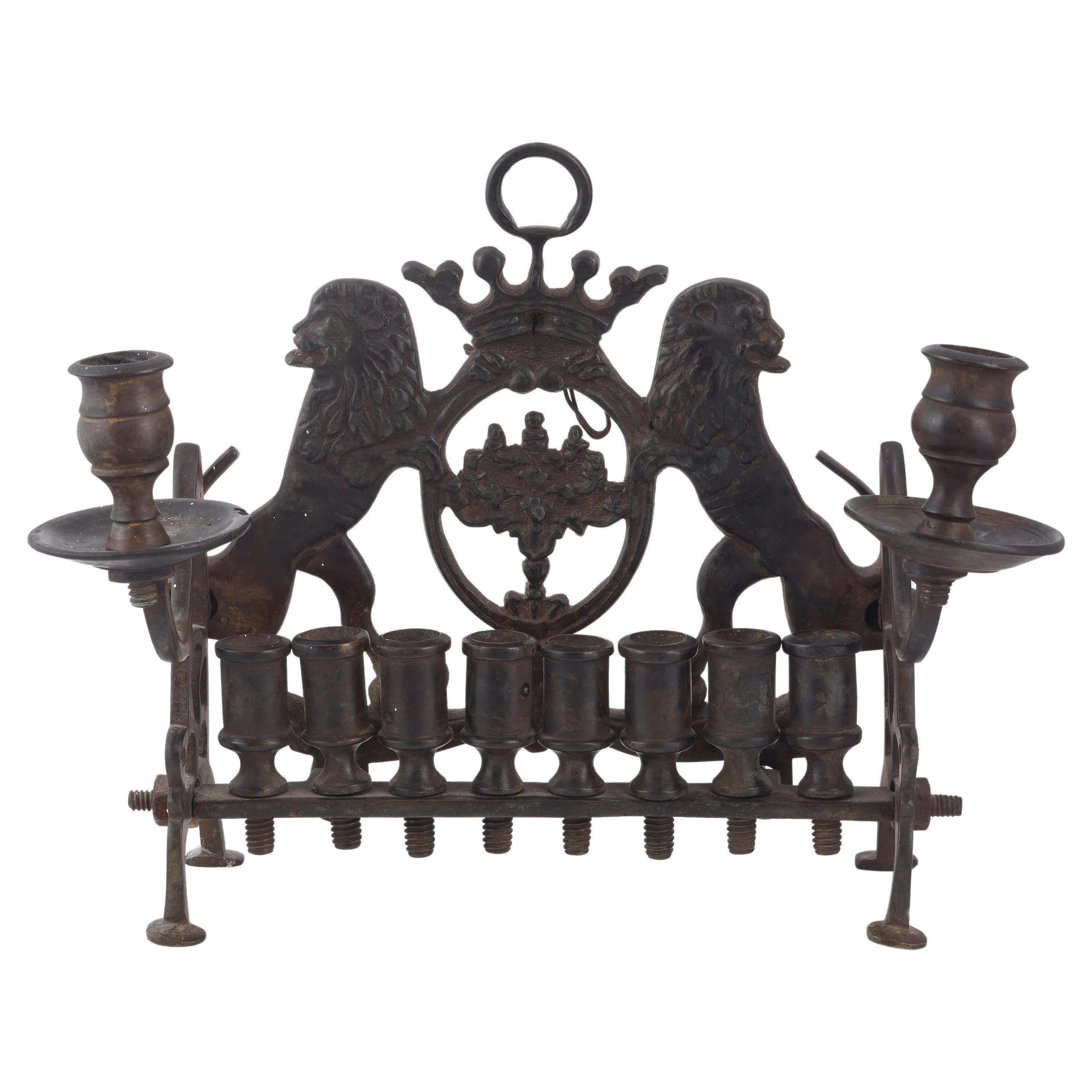 18th Century Galician Brass Hanukkah Lamp Menorah For Sale