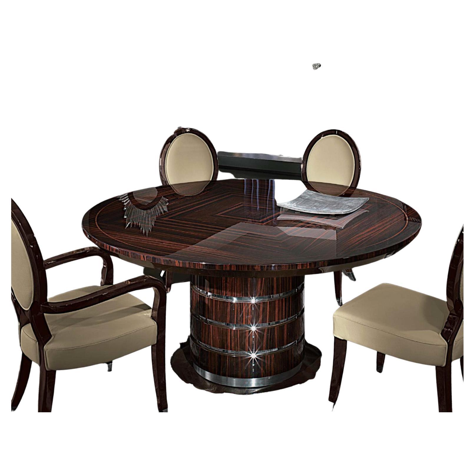 Giorgio Collection Dining Round Table Ebony Macassar in High Gloss Finish For Sale