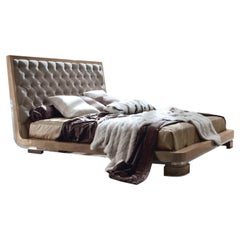Giorgio Collection Velvet Headboard King Bed Bird Eye Maple Wood Glossy Finish