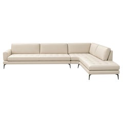 Lifetime Italian Leather Sectional Chaise Tufting Tone on Tone Stitching