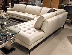 Lifetime Italian Leather Sectional Chaise Tufting Tone on Tone Stitching