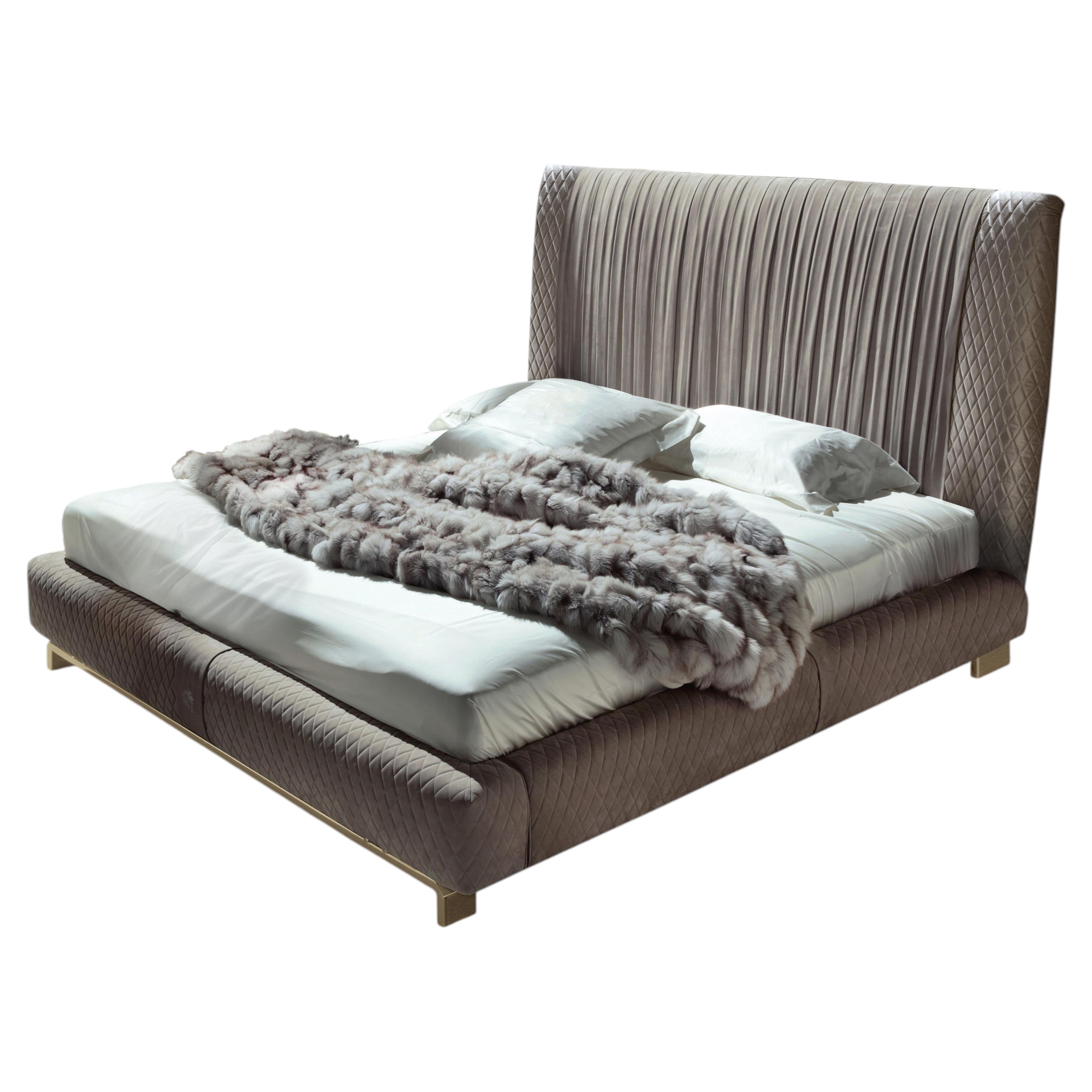 Italian Giorgio infinity Upholstered King Bed Pleated Quilted Velvet Headboard
