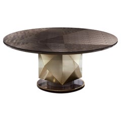 Italian Giorgio Infinity Round Mahogany Wood Table with Gold Base