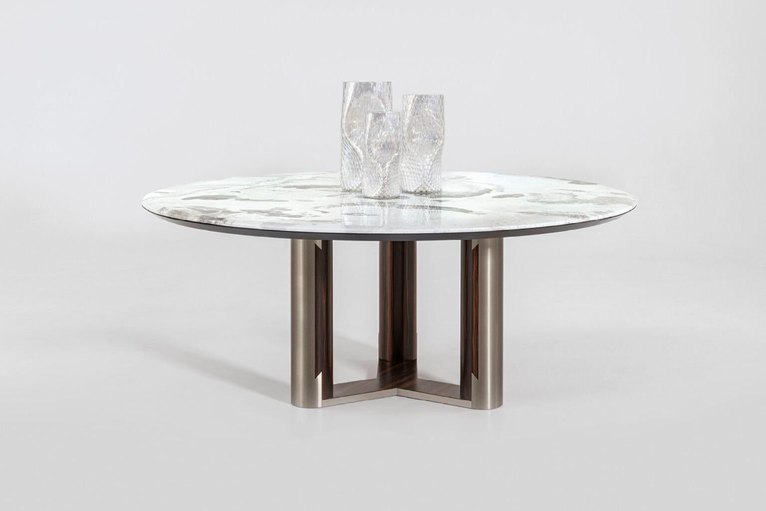 Acier inoxydable Giorgio Collectional Table ronde italienne Luxor avec plateau en marbre en vente