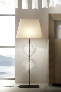 Thunder Italian Floor Lamp in Murano Blown Glass, Chrome and Silk