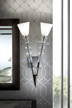 Vision Italian Wall Light in Clear Murano Blown Glass and Black Nickel Steel