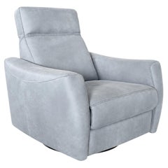 Sillón reclinable giratorio eléctrico Bracci de cuero gris claro, fabricado en Italia