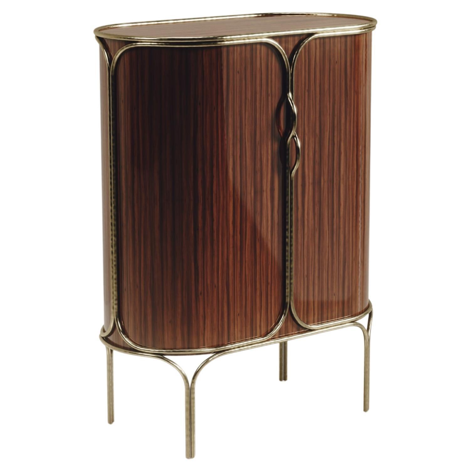 Mueble Bar de Madera de Macasar con Detalles de Latón Bronce-Patina by R&Y Augousti