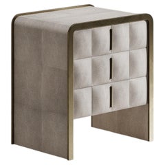 Quilted Bedside Table in Cream Shagreen & Bronze-Patina Brass by R&Y Augousti