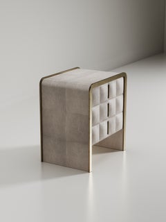 Quilted Bedside Table in Cream Shagreen & Bronze-Patina Brass by R&Y Augousti