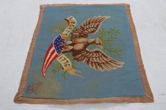 Signed Vintage American Needlepoint Rug in Blue with Pictorial - Rug & Kilim