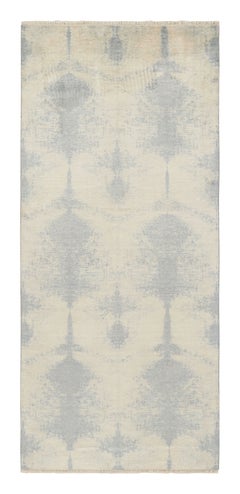 Tapis et couloir contemporain géométrique Kilim's en laine et soie bleu ivoire