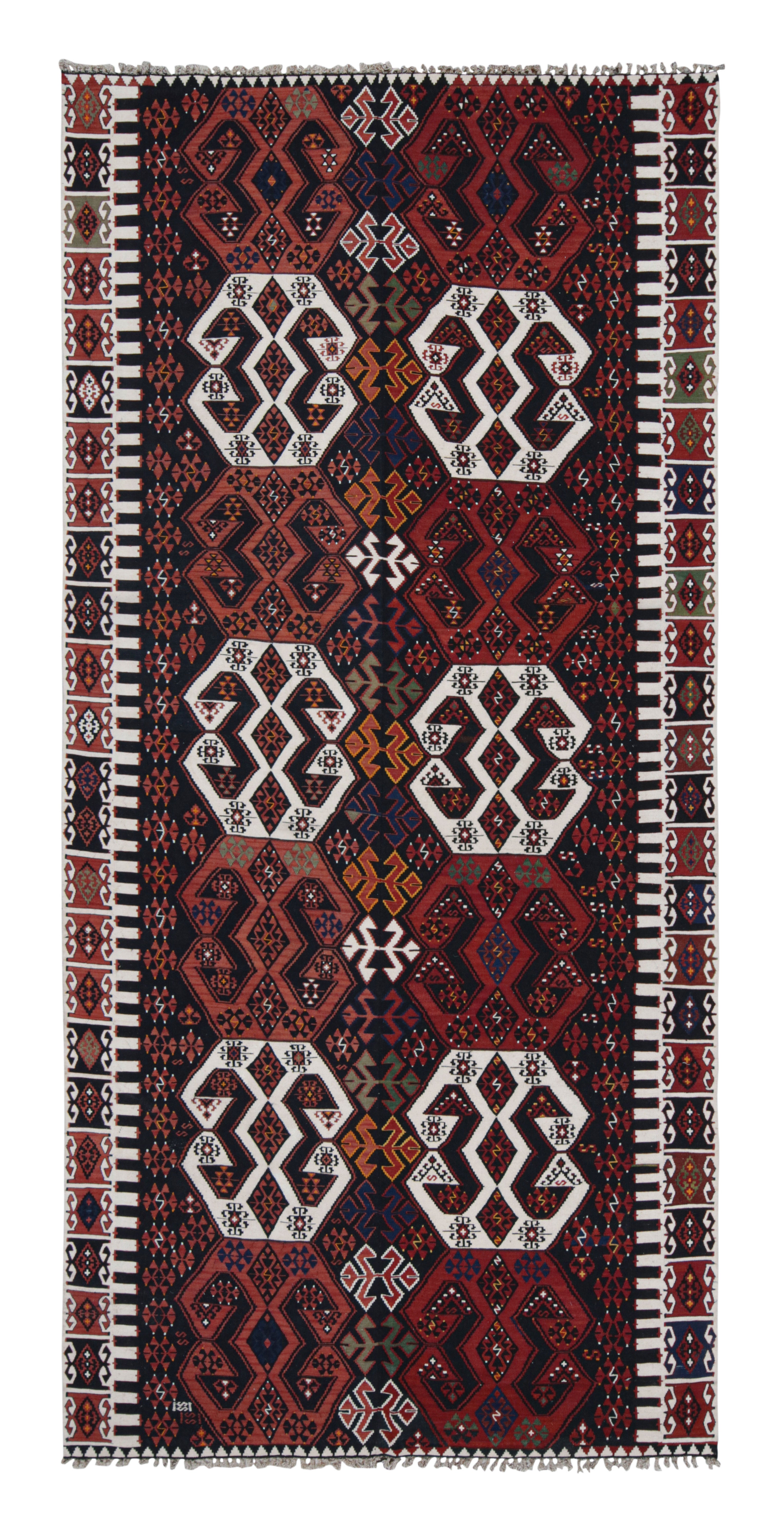 Vintage Mid-Century Malatya Red and Off-White Wool Kilim Rug by Rug & Kilim