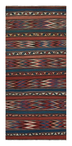 Vintage Midcentury Shahsavan Tribal Red and Blue Wool Kilim Rug