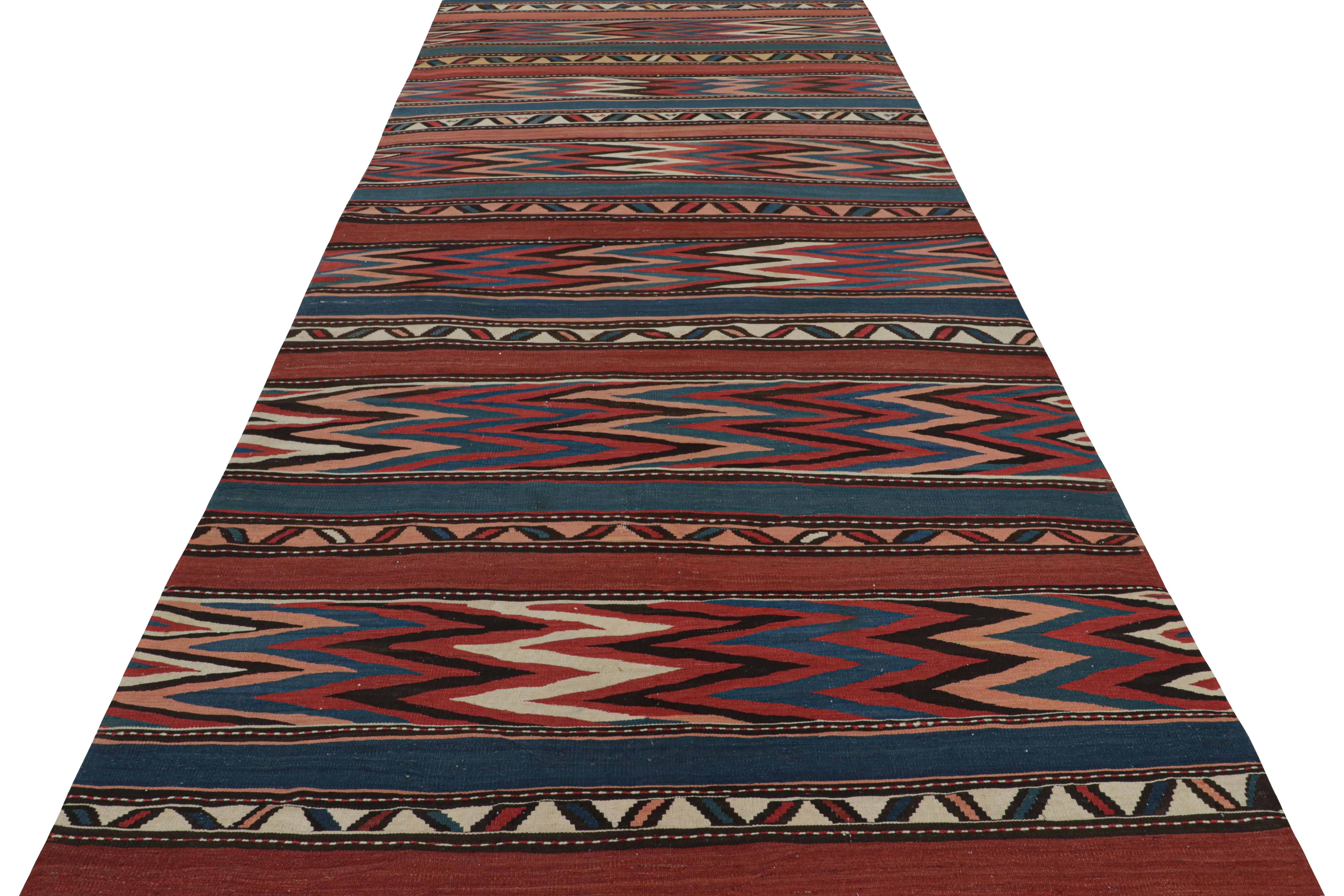 Vintage Midcentury Shahsavan Tribal Red and Blue Wool Kilim Rug In Good Condition In Long Island City, NY