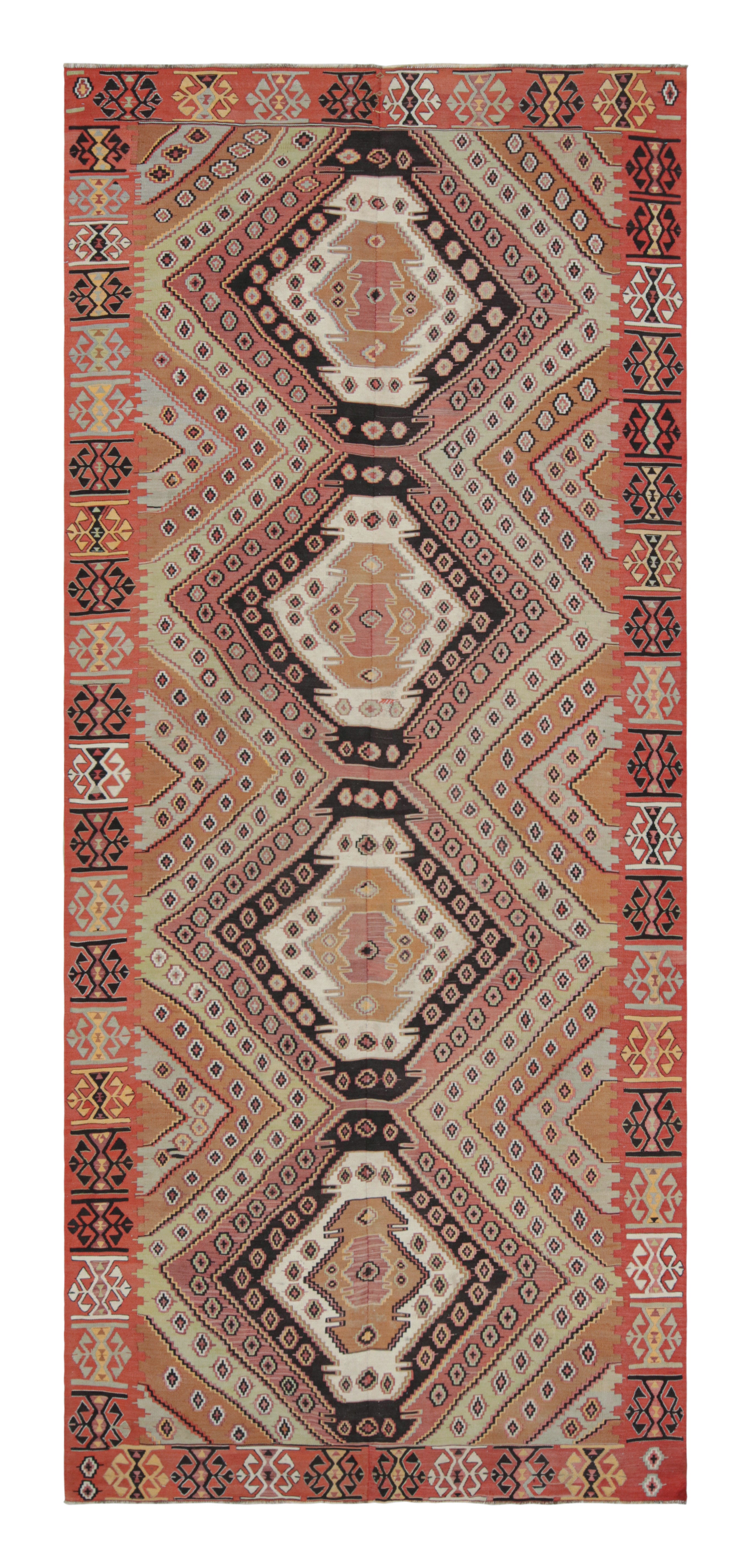 Vintage Midcentury Malatya Orange Multi-Color Wool Kilim Rug by Rug & Kilim