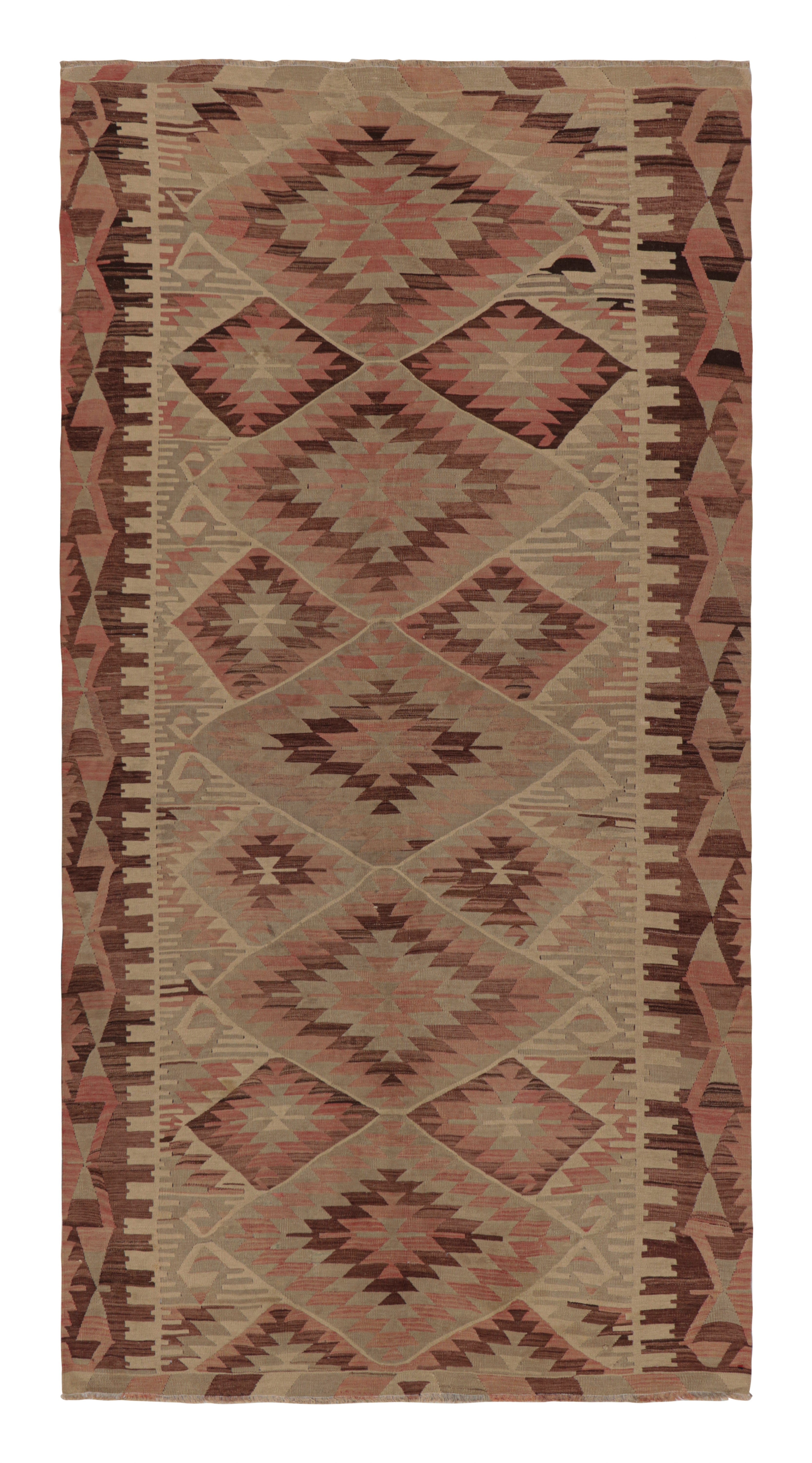 Vintage Esme Beige Brown and Salmon Pink Wool Kilim Rug by Rug & Kilim