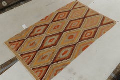 1950s Vintage Turkish Kilim rug in Orange, Gold Geometric Pattern by Rug & Kilim
