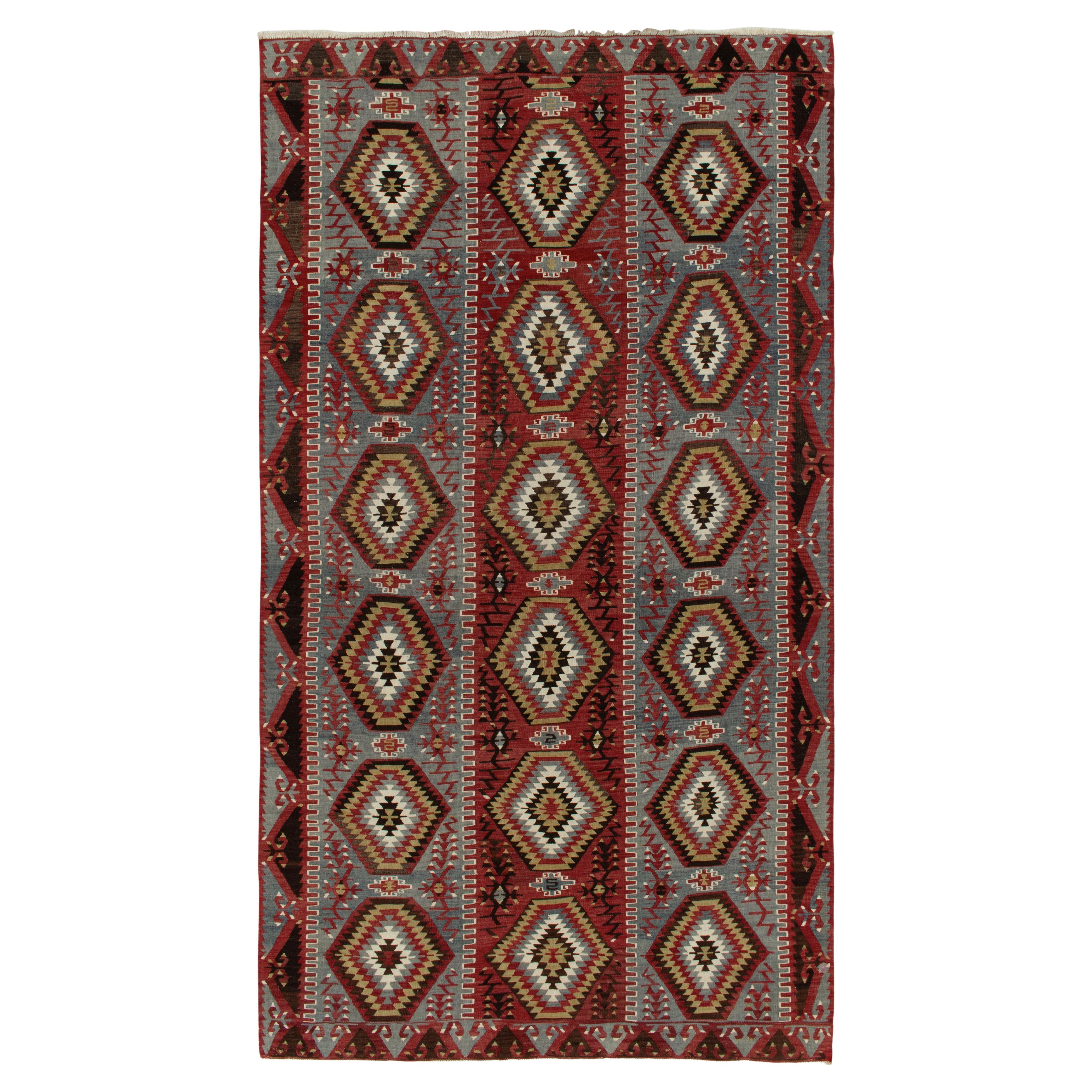 1950s Vintage Kilim in Blue, Red White Tribal Geometric pattern by Rug & Kilim