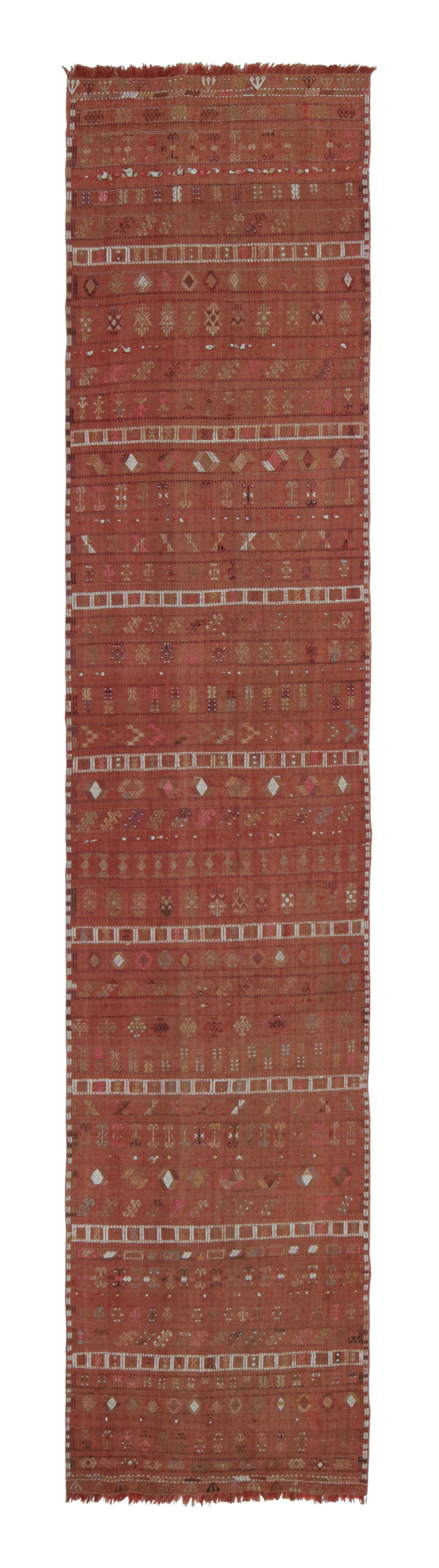 Vintage Sivas Vermillion Red and Beige-Brown Wool Kilim Runner by Rug & Kilim For Sale