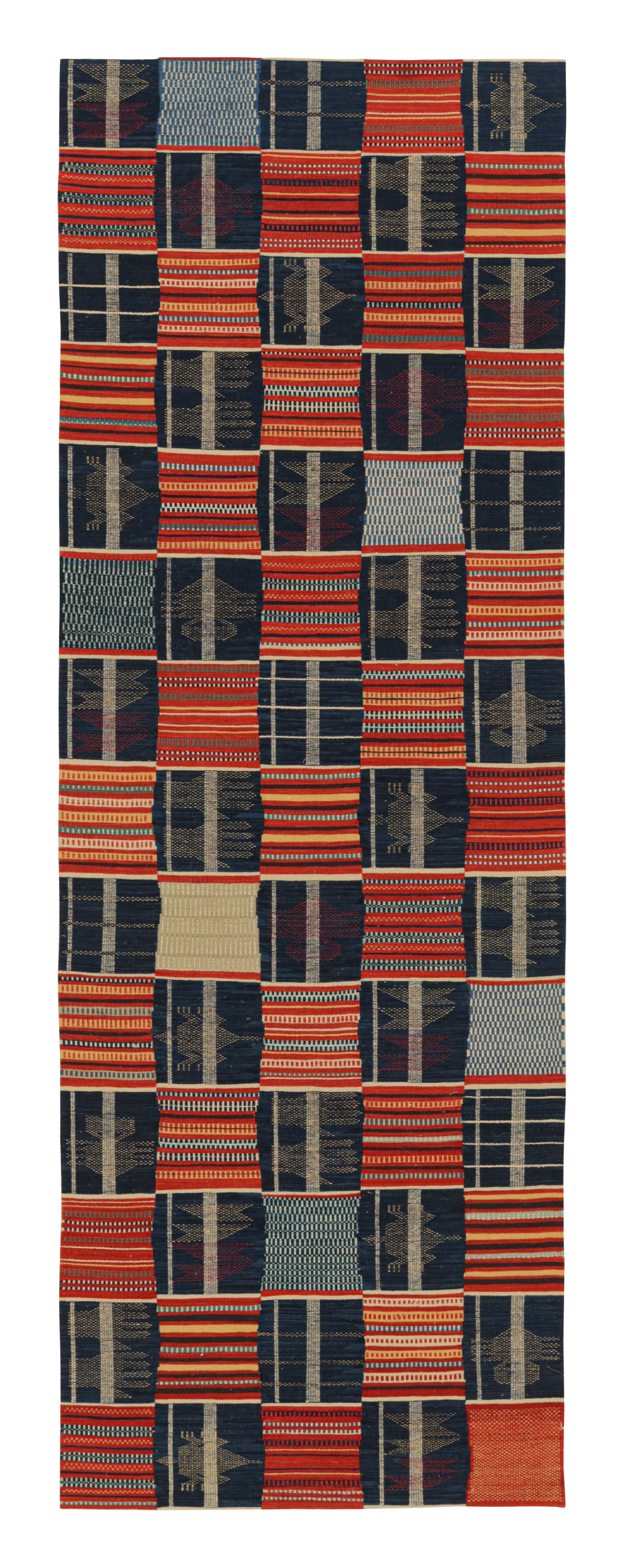 Rug & Kilim's Contemporary Ghana Geometric Red and Blue Wool Runner
