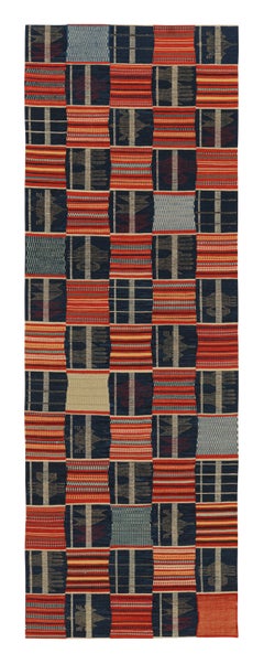 Rug & Kilim's Contemporary Ghana Geometric Red and Blue Wool Runner