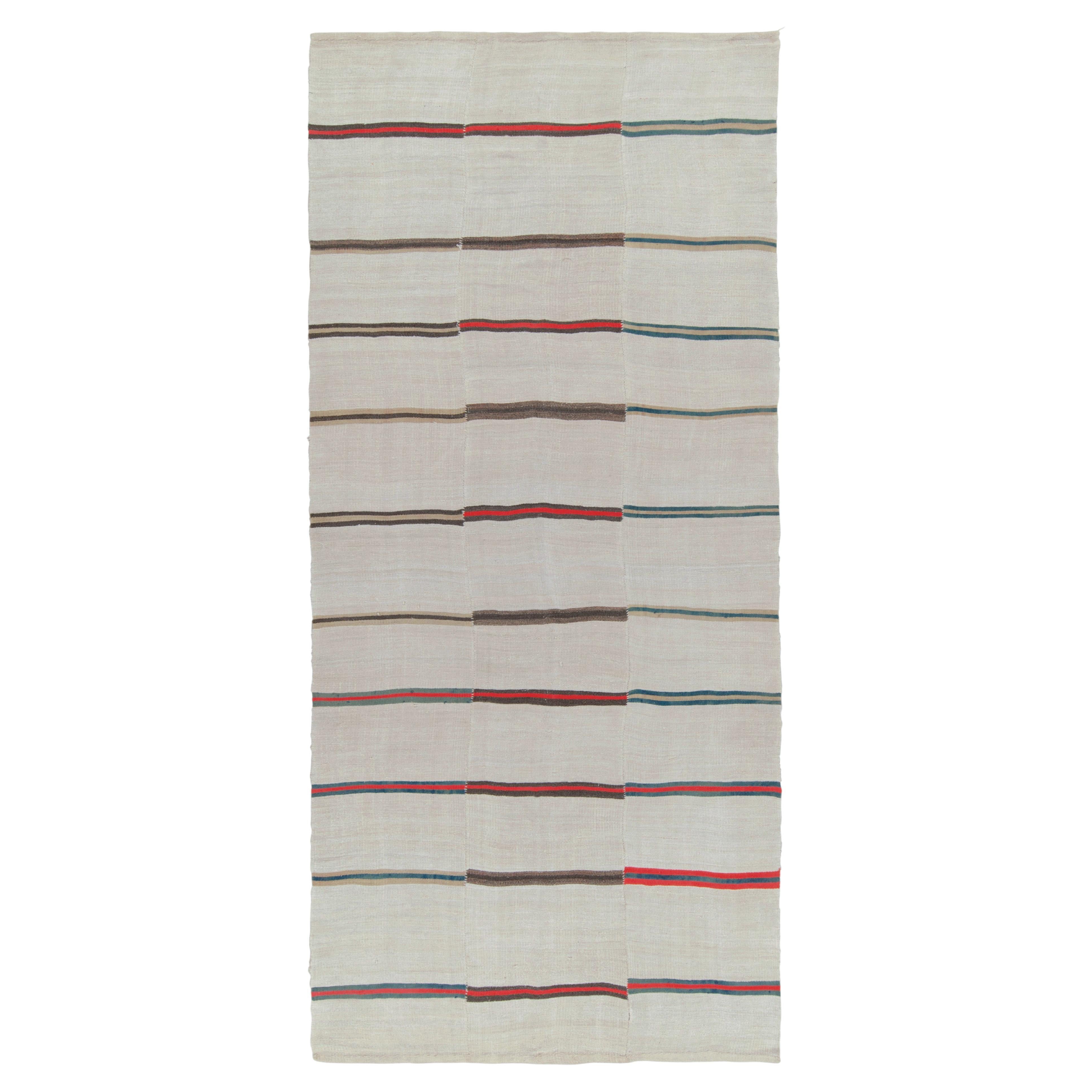 Vintage Kilim rug in Off-White, Red Stripe Patterns, Panel style by Rug & Kilim For Sale