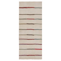 Tapis Kilim vintage blanc cassé à motifs de rayures rouges, style panneau, par Rug & Kilim