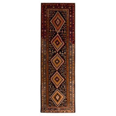 Vintage Bidjar Geometric Brown & Orange Wool Persian Kilim Runner by Rug & Kilim