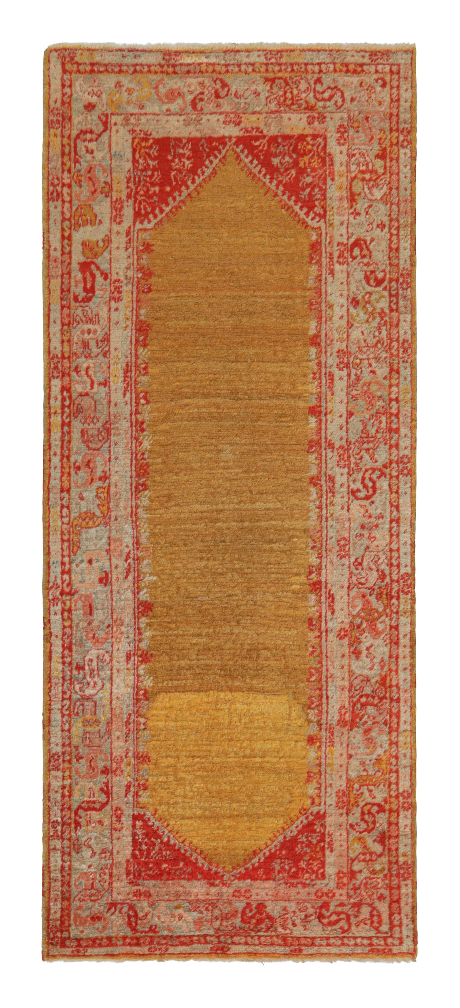 Antique Oushak Red and Gold Angora Wool Rug by Rug & Kilim For Sale