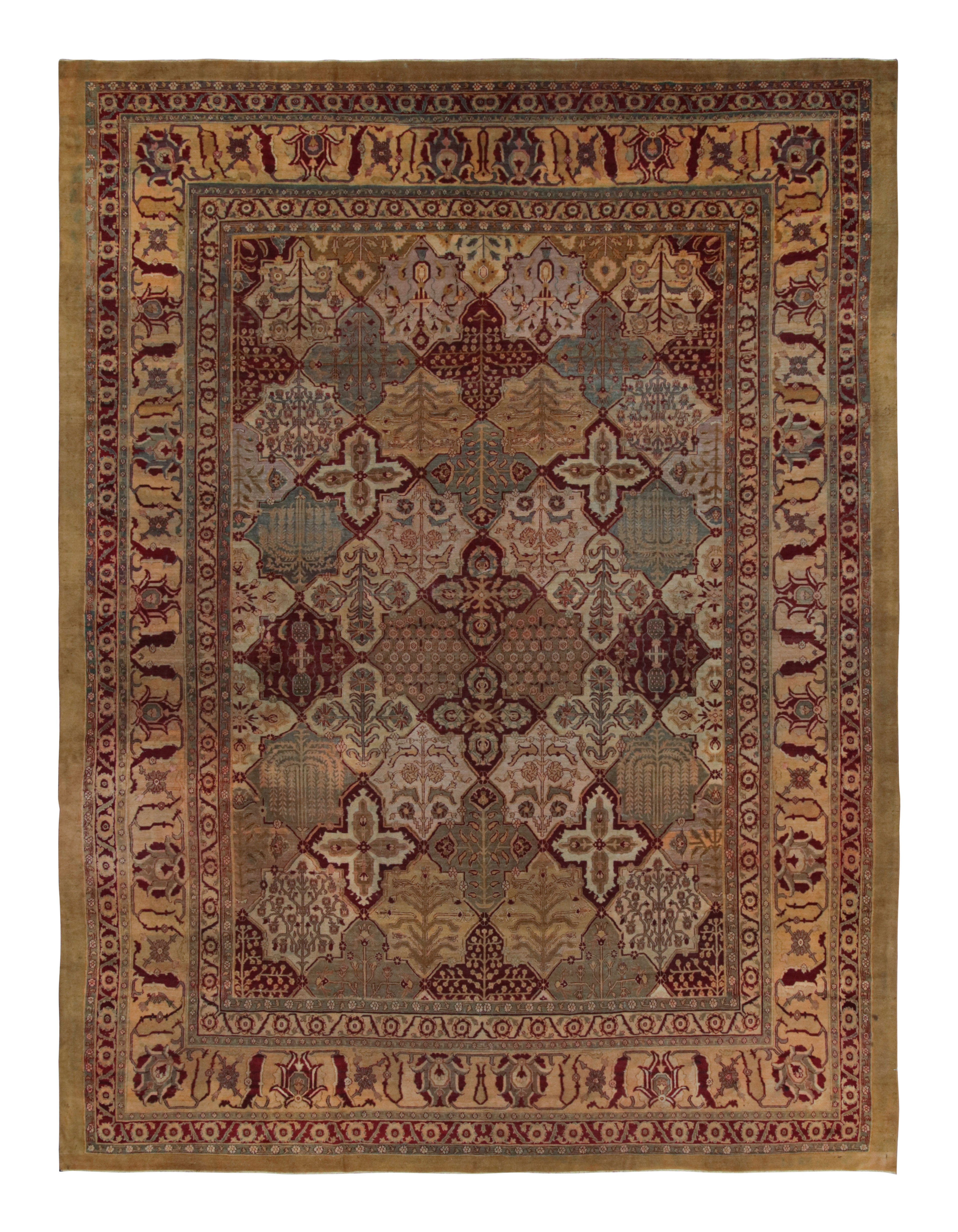 Antique Amritsar Rug with Gold-Red Floral Pattern by Rug & Kilim