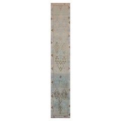 1950s Midcentury Runner Beige Off-White Geometric Vintage Rug by Rug & Kilim