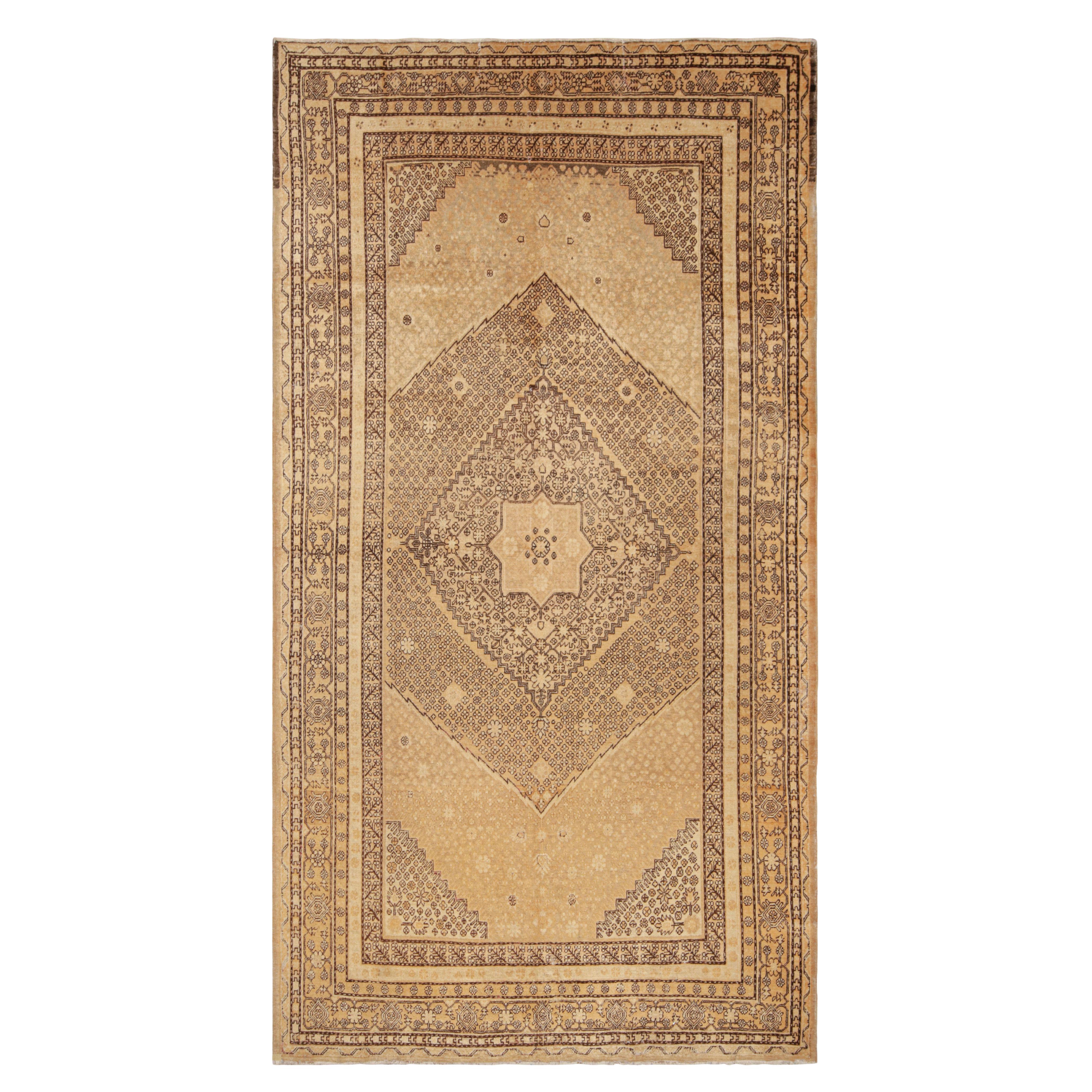 Beige Brown Antique Khotan Rug Medallion Transitional Style by Rug & Kilim