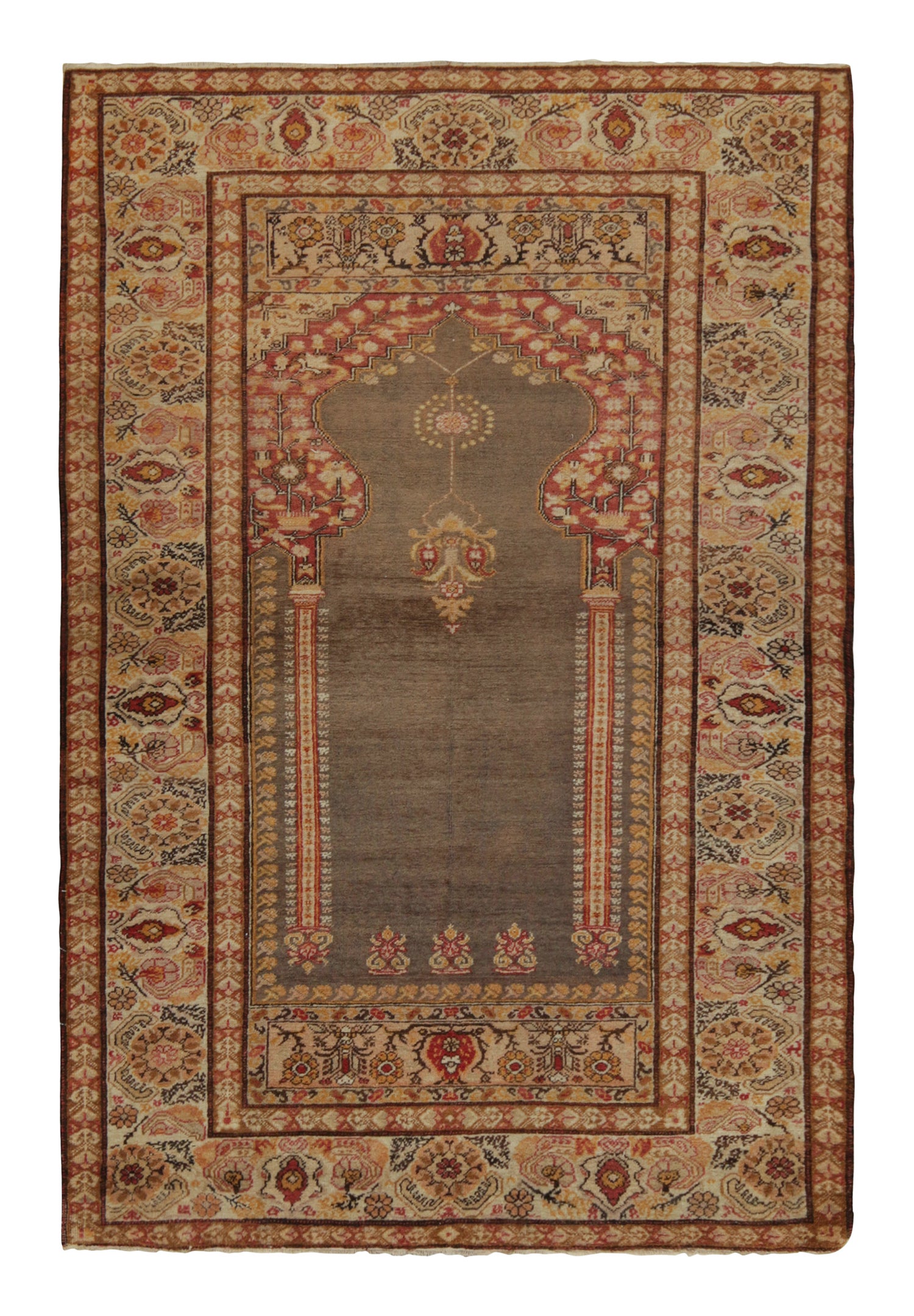 Antique Kayseri rug in Red, Gold & Beige Floral Patterns by Rug & Kilim For Sale