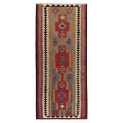 1950s Vintage Kurdish Kilim rug in Red and Blue, Multicolor Geometric Patterns