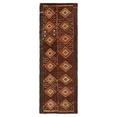 1950s Vintage Midcentury Rug Orange Brown Diamond Pattern Runner by Rug & Kilim