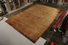Rug & Kilim's Handmade Modern Rug Gold and Red Abrashed Striped Pattern