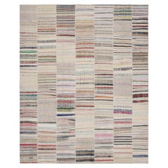 Tapis et tapis Kilim moderne patchwork Kilim à motif de rayures grises multicolores