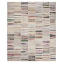 Rug & Kilim's Modern Patchwork Kilim Rug in Gray Multi-Color Stripe Pattern